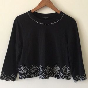 TopShop | Black Crop Top White Floral Embroidery